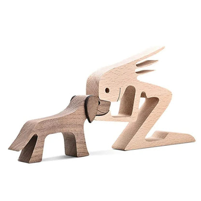 Figurita artesanal de madera para perro, escultura decorativa para el hogar, escultura de madera para hombre y perro, regalos de Navidad, modelo de decoración