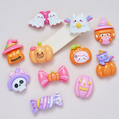 Halloween Pumpkin Cartoon Resin Cabochon Pendants – DIY Ornament Accessories for Halloween Crafts