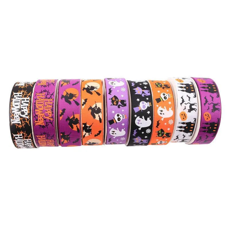 Printed Halloween Ribbon – Ribbed Halloween Pattern Ribbons for Gift Wrapping