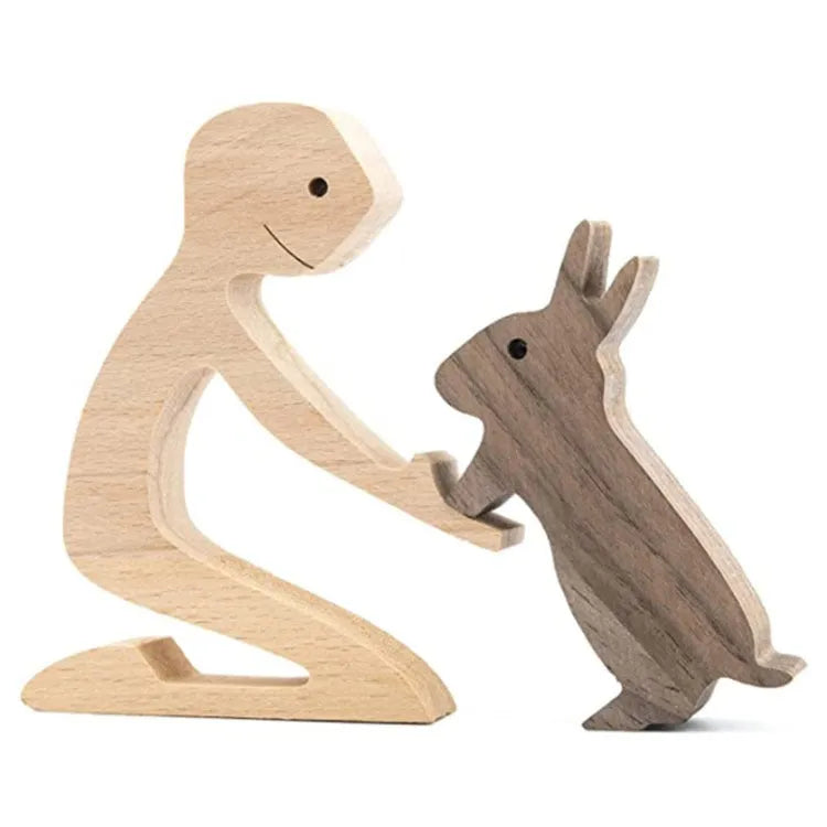 Figurita artesanal de madera para perro, escultura decorativa para el hogar, escultura de madera para hombre y perro, regalos de Navidad, modelo de decoración