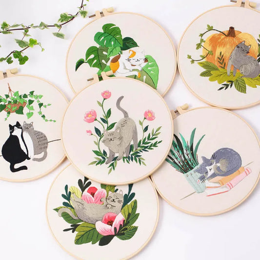 Cat Embroidery Pattern Diy Material Package Kit