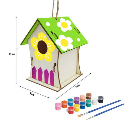 Hand Painted Wooden Bird House Indoor And Outdoor Pendant