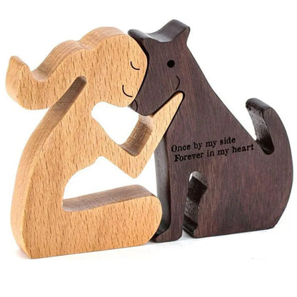 Figurita artesanal de madera para perro, escultura decorativa para el hogar, escultura de madera para hombre y perro, regalos de Navidad, modelo de decoración