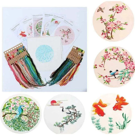 Animals Embroidery Kit Animal Pattern Embroidery Sets DIY Embroidery Starter Kits Punch Needle Tools Needle Crafting Sets Floral Embroidery