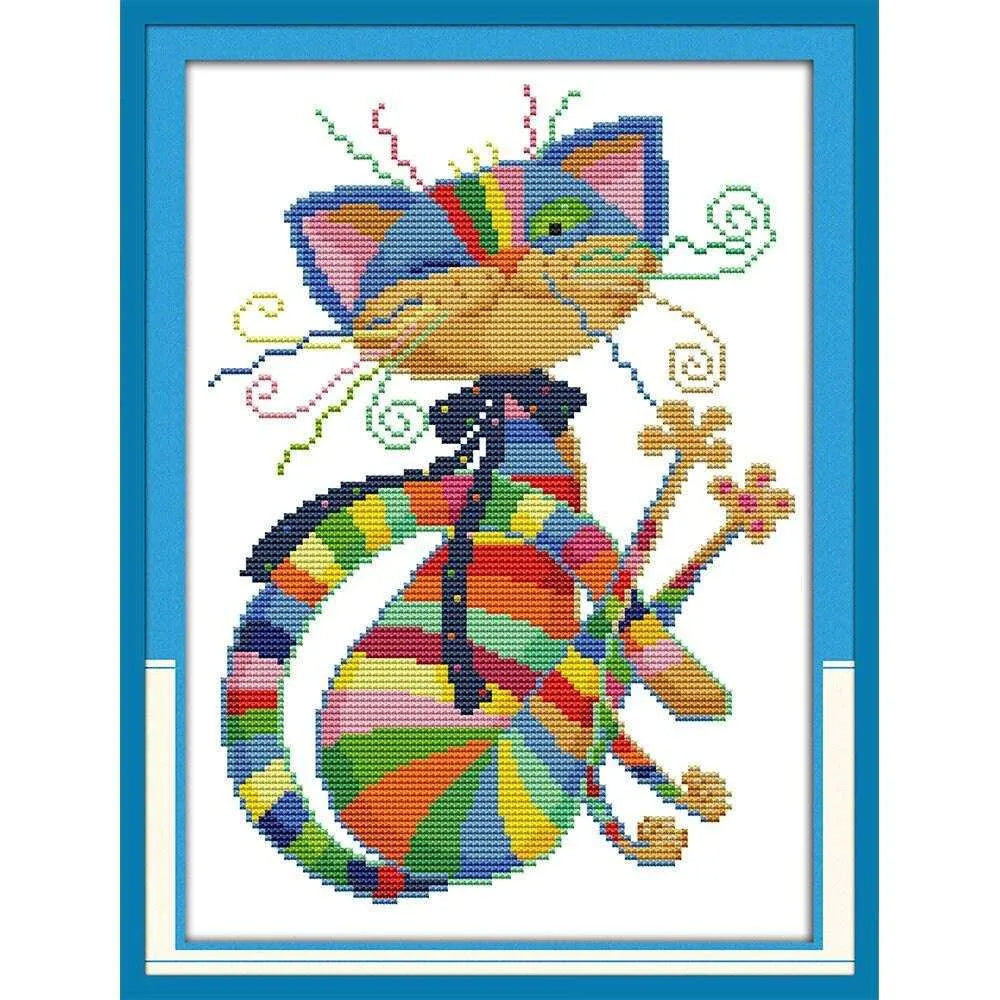 Artistic Cat Cross Stitch Kit Cat Embroidery Wall Hanging