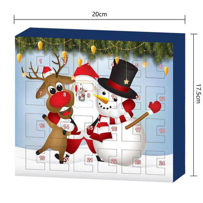 a christmas calendar with a snowman and a reindeer