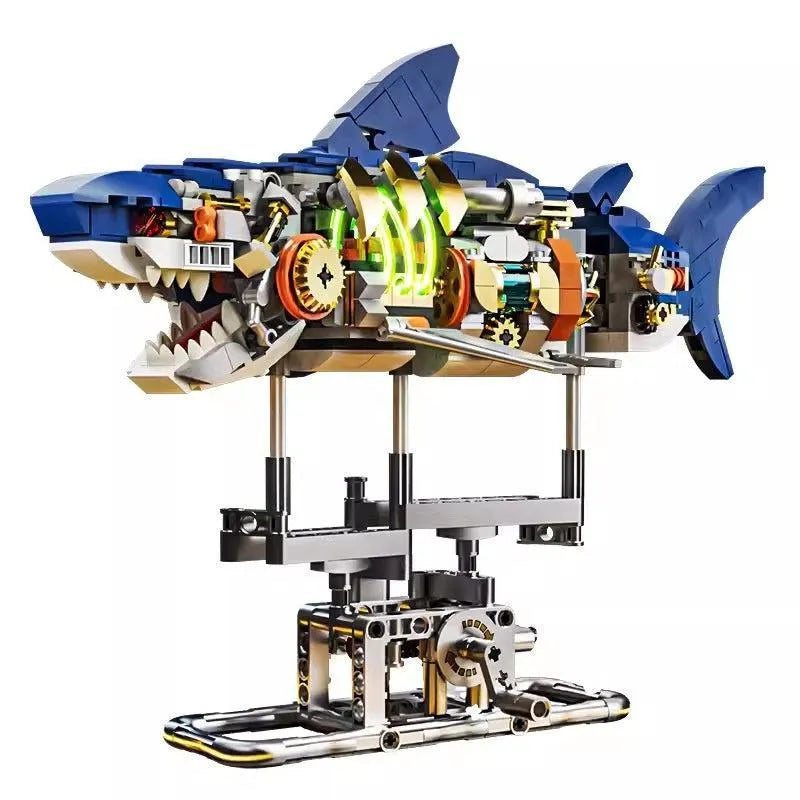 Building Blocks Semi-mechanical Shark Movable Model Parrot With Light Assembled Toys