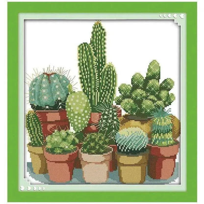 Cactus cross stitch pattern succulents embroidery set diy decor handmade gift