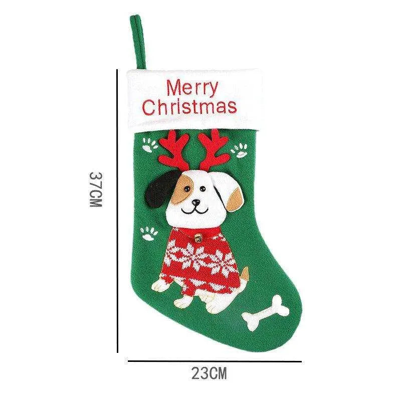 Cartoon Christmas Sock Gift Bag - Non-Woven and Brushed Fabric - Puppy & Kitten Models - Green & Red - 37x23x2 CM , Cartoon Christmas Sock Gift Bag, christmas decoration