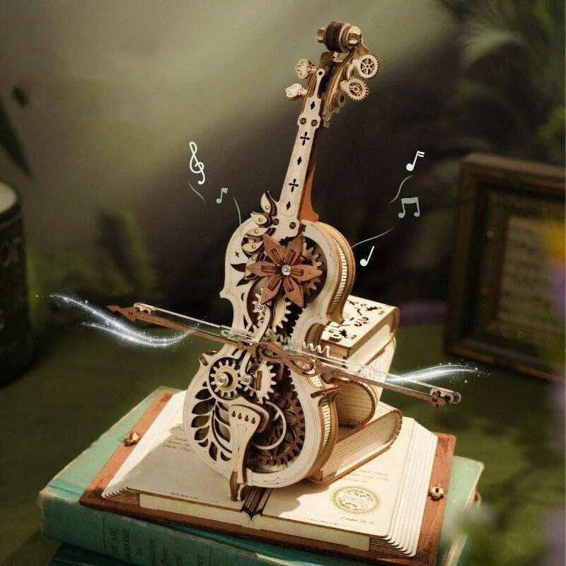 Cello Model Building Instrument Model Kit Mechanical Music Box 3D Wooden Puzzle