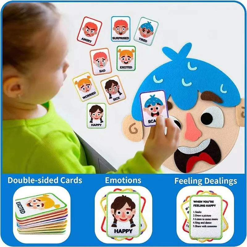 Placa de aprendizagem de feltro infantil emoticons crianças brinquedo educativo aprender emoções expressões faciais