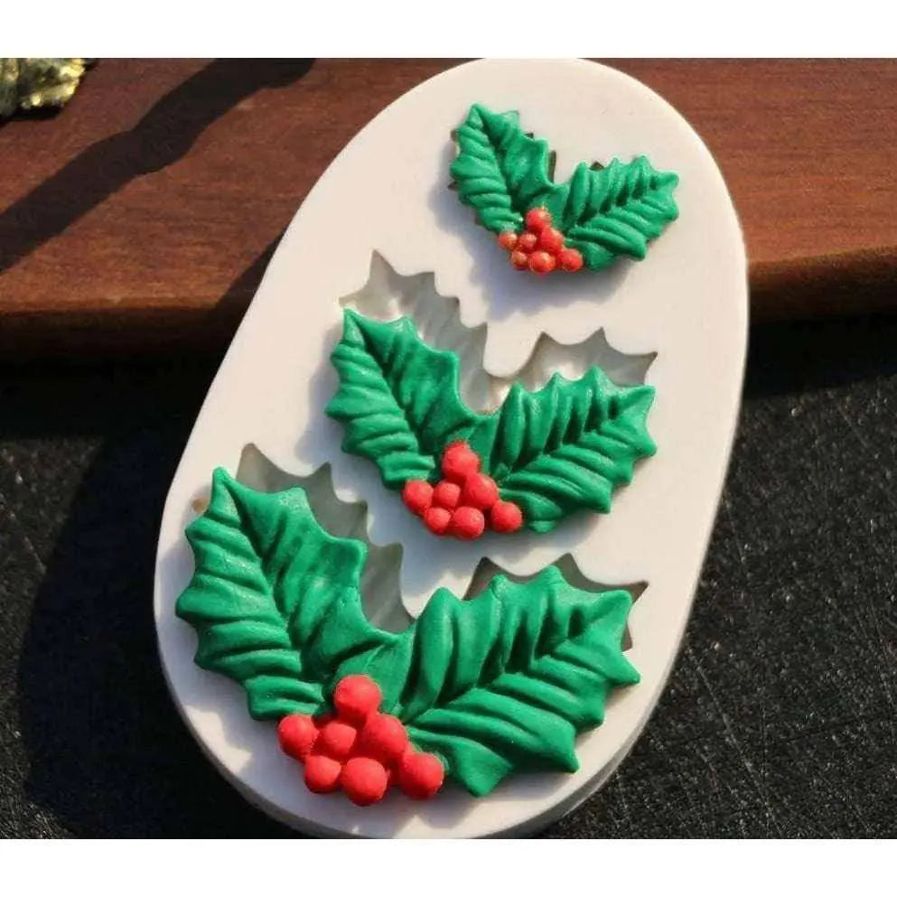 Christmas Holly Mold Cake Fondant Mould Candy Silicone Molds Chocolate Moulds Baking Accessories Kitchen Supplies