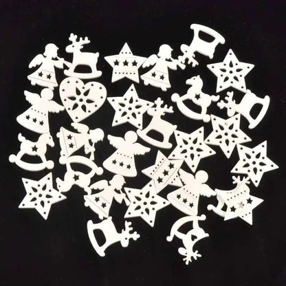 Christmas Pendants Mixed Shapes White Wood Pendant Christmas Tree Ornaments Scrapbook Supplies 50pcs