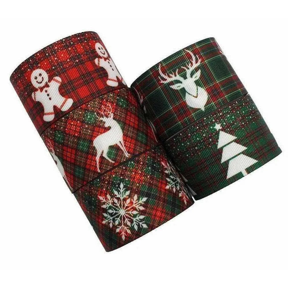 Christmas Printed Wide Ribbon Snowman Reindeer Snowflake Plaid Pattern DIY Gift Wrapping Packaging Supplies 38mm 10 Yards