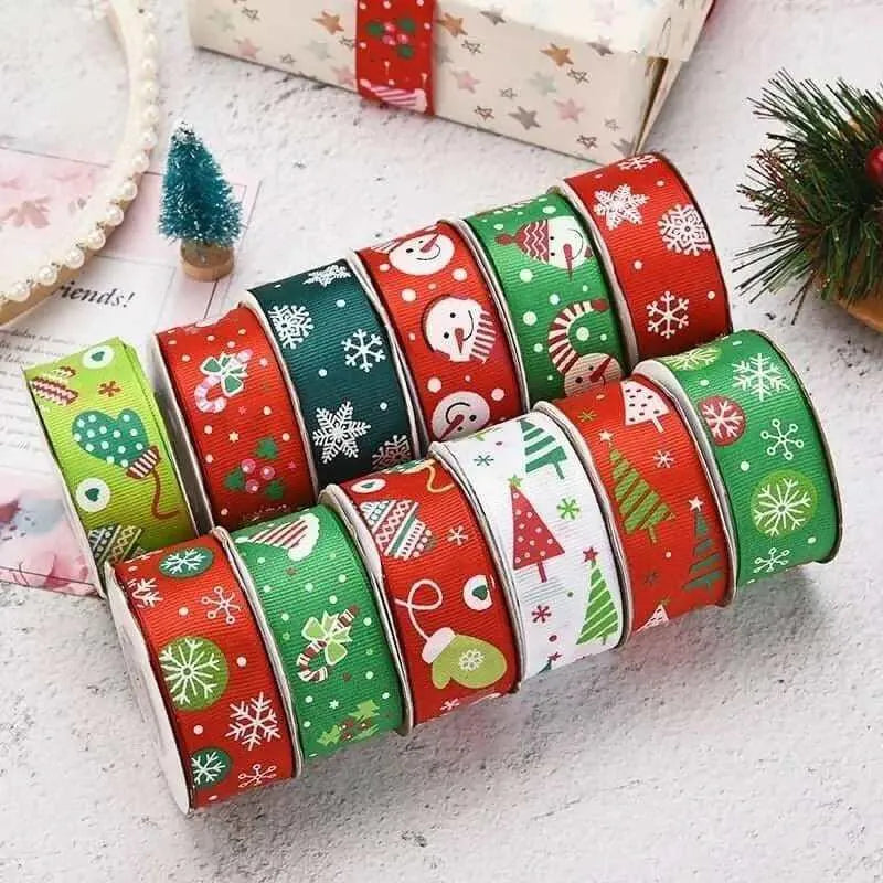 Christmas Ribbon Gift Wrap Supplies Christmas Present Decor Christmas Tree Snowflake Pattern Bows Xmas Decorations