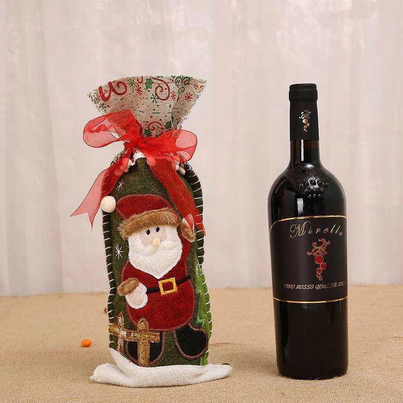 Christmas Wine Bottle Set - Fabric Material, 34*14.5*0.5CM Size, Ribbon Wine Set Snowman, Deer, Old Man , christmas decoration, Christmas wine bottle set