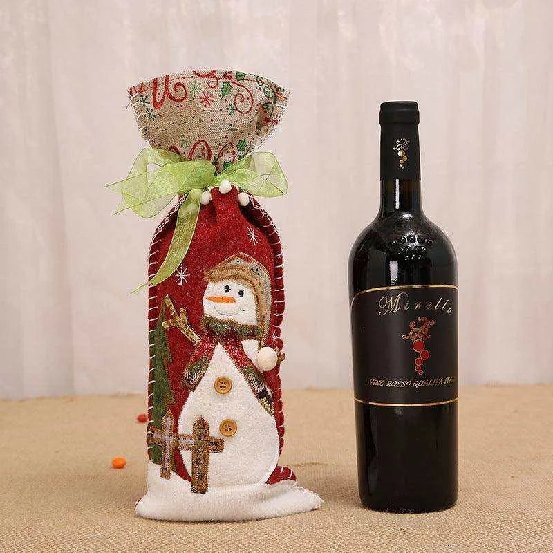 Christmas Wine Bottle Set - Fabric Material, 34*14.5*0.5CM Size, Ribbon Wine Set Snowman, Deer, Old Man , christmas decoration, Christmas wine bottle set