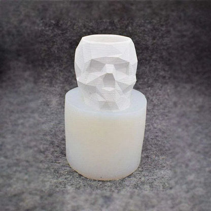 Halloween Decor Concrete Geometric Skull Mold Cement Plaster Flower Pot Mold