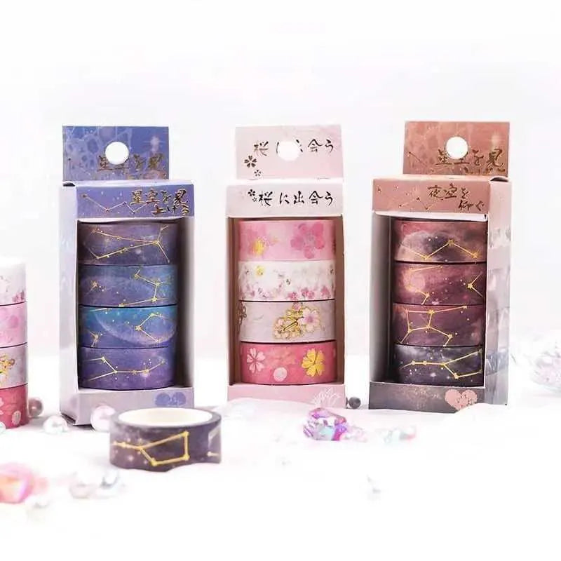 Constellation and Cherry Blossom Washi Tape Set Cute Flower Night Sky Planner Scrapbooking School Diary Decorative Masking Stationery Tape