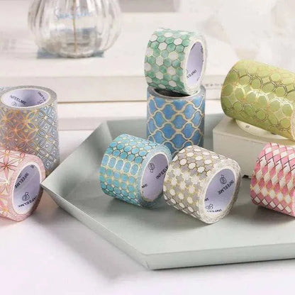 Cute Geometric Honeycomb Flower Patterned Washi Tape Decorative Wide Japanese Kawaii Scrapbooking Planner Masking Stationery Washi Stickers