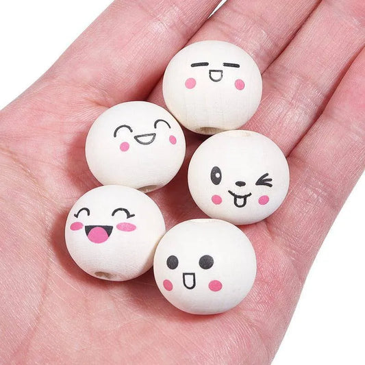 DIY Children String Beads Accessories Raw Wood Color Smiling Face Doll Head Female Doll Hemu Round Beads