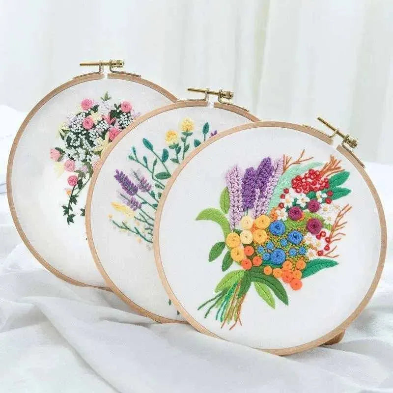 DIY Embroidery Kit With Hoop Ring Floral Pattern Cross Stitch Set Make Your Own Home Decor