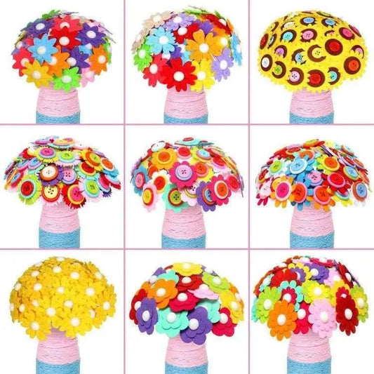 DIY Flower Floral Crafts Iron Wire Button Felt Bouquets Kit For Kids Kindergarten Learning Educational Montessori Teaching Toys Art for Kids