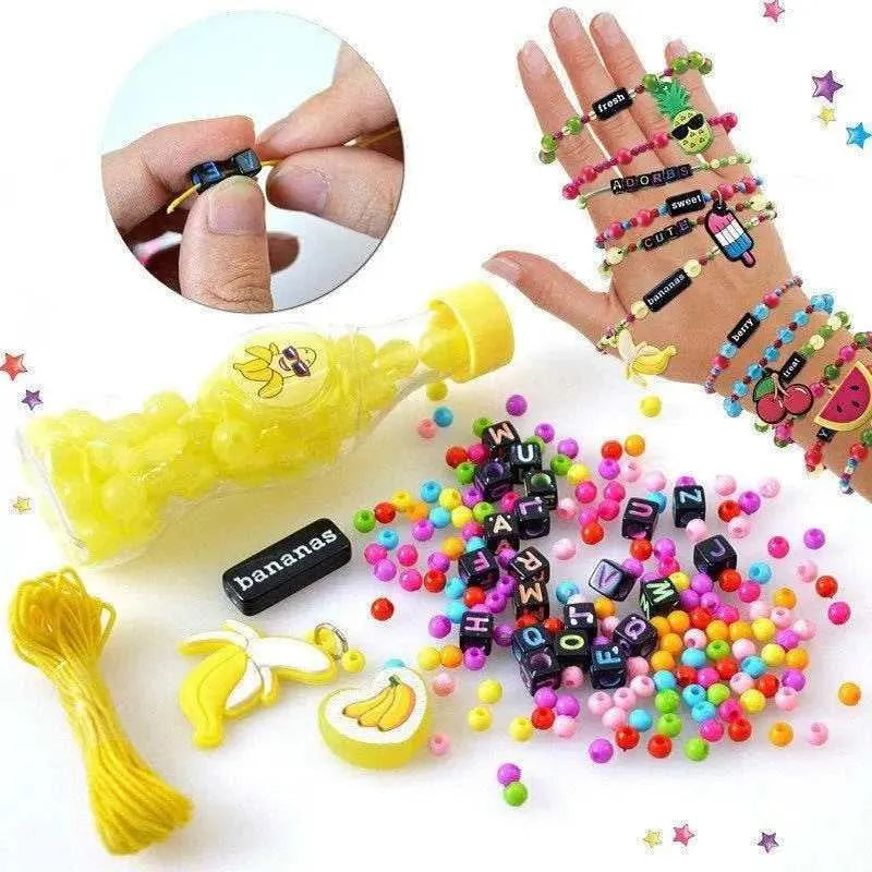 DIY Kids Jewelry Making Kit DIY Kids Craft Kit Name Bracelet Colorful Plastic Beading Findings Charms Gift for Girls Initial Beads Fun Craft