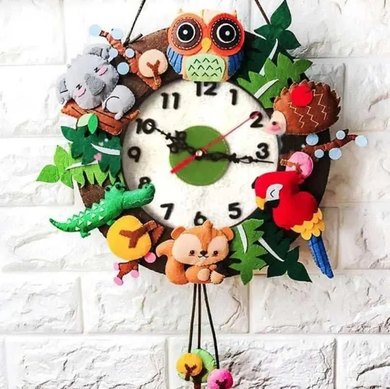 DIY Wall Clock Felt Animals Kids Room Ornament Nursery Room Decor