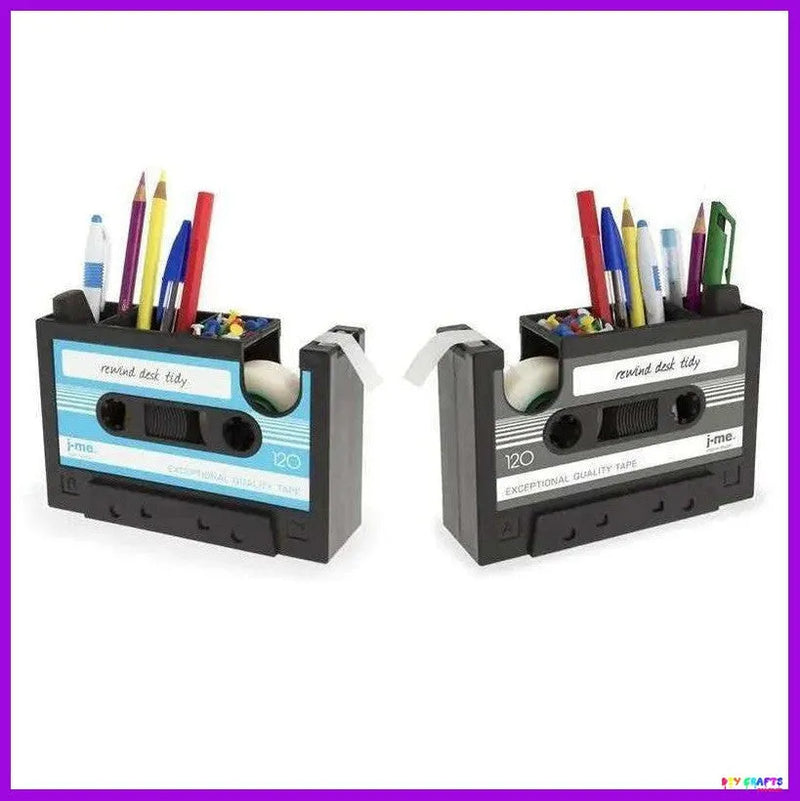 Desk Organizer Cassette Tape Dispenser Pen Holder Retro Decor