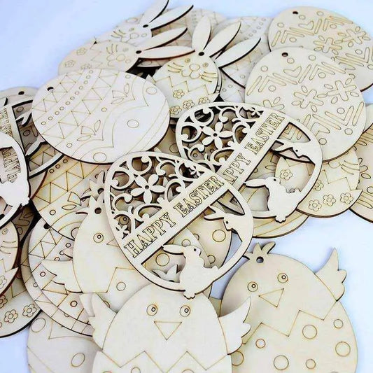 Easter Pendant Wooden Ornaments Hanging Pendants Easter Party Favors Kids Activities 10pcs