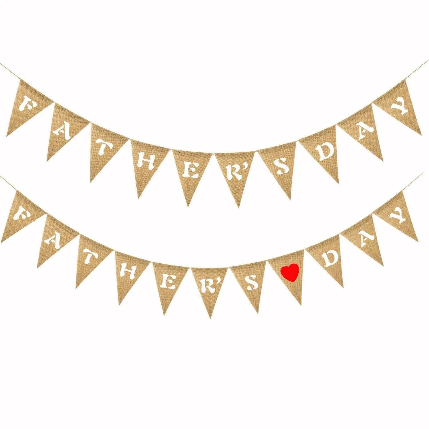 Father's Day Linen Pennant Flag Decoration - High-Quality & 2m Rope Length , 