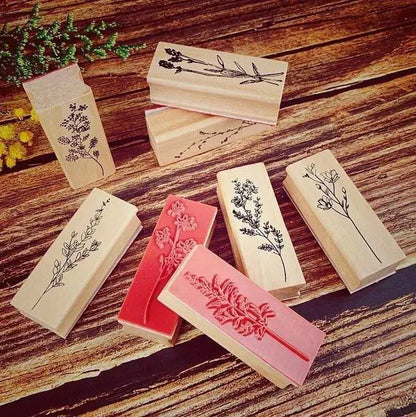 Floral Rubber Stamp Wooden Stamps Flower Design For Cardmaking And Scrapbooks Bullet Journaling Stamps Botanical Stamp Wood Leaf Stamp