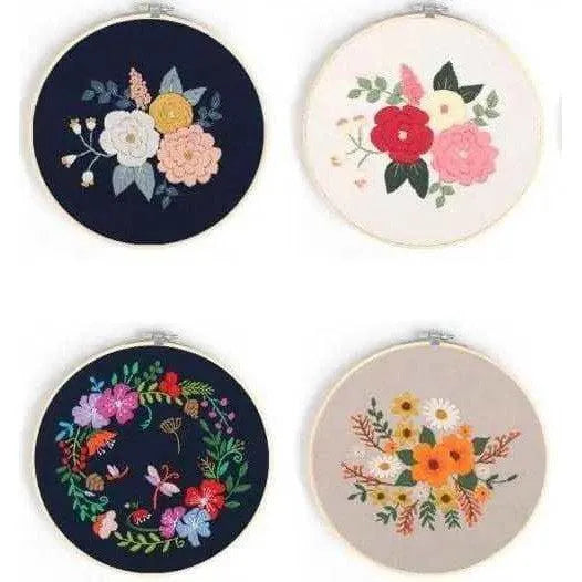 Flower Pattern Embroidery Kit Floral Design Embroidery Set DIY Needlecrafts Starter Kit 30cm