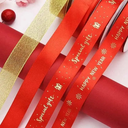 Gift Bag Ribbon Rolls DIY Gift Wrapping Supply Christmas Present Red And Gold Bows Christmas Party Favor Supplies