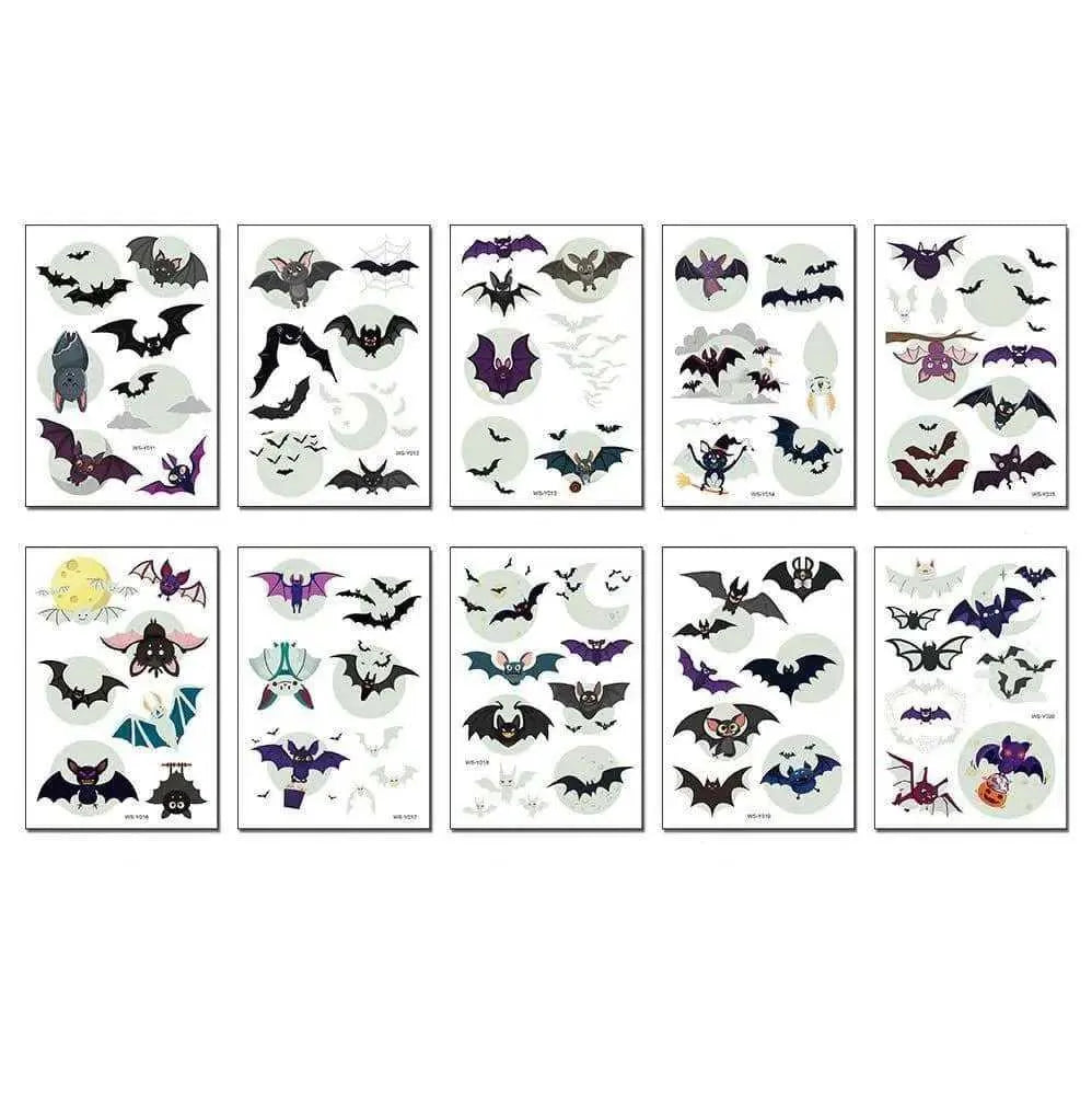 Glow In The Dark Bats Fake Tattoos For Kids Luminous Bat Face and Arm Stickers Halloween Party Favors