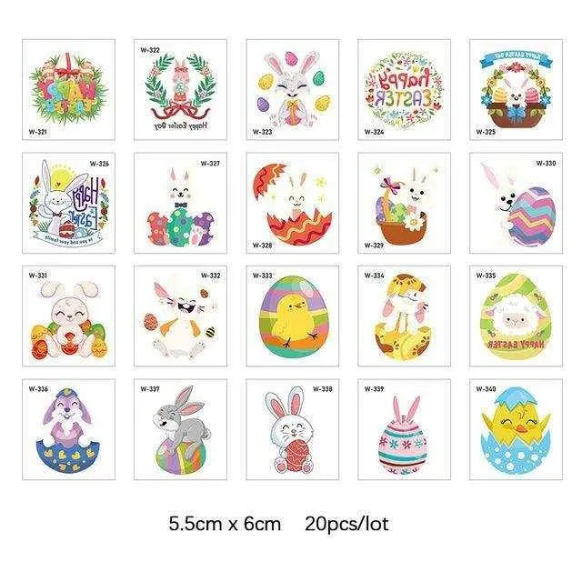 Glowing Easter Bunny Egg Tattoo Stickers 10/20 Pack - Fun & Festive Easter Decorations , 