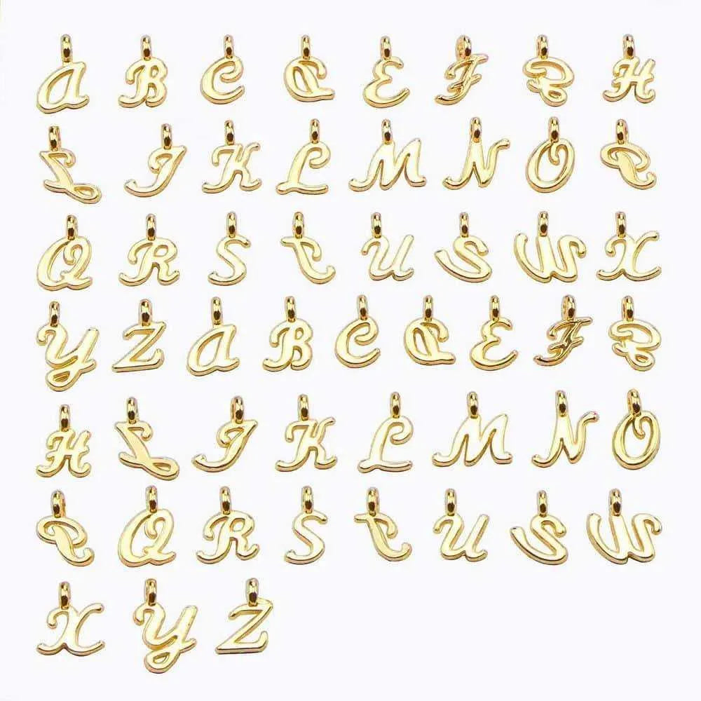 Gold Letter Charms Alphabet Pendants Bracelet Making DIY Necklace Jewelry Accessories Keychain Pendant Silver Letters Charm 26pcs