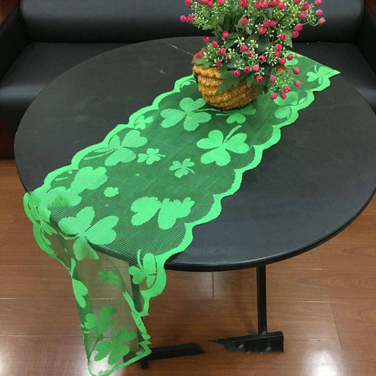 Green Irish Shamrock Festival Table Runner - Retro Nostalgic Style - 33x183cm Size , 