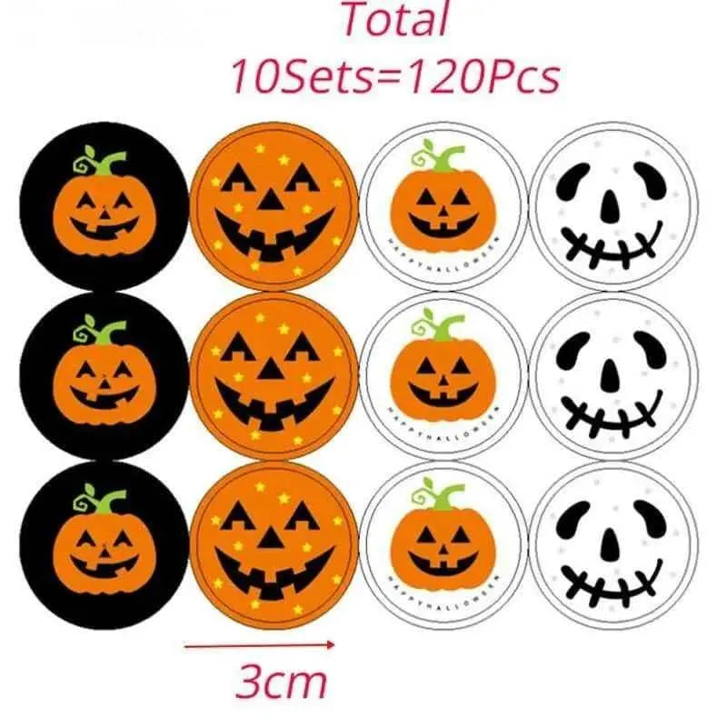 Halloween Pumpkin Stickers Jack O'Lantern Decals Candy Bag Stickers Halloween Party Decor 120pcs