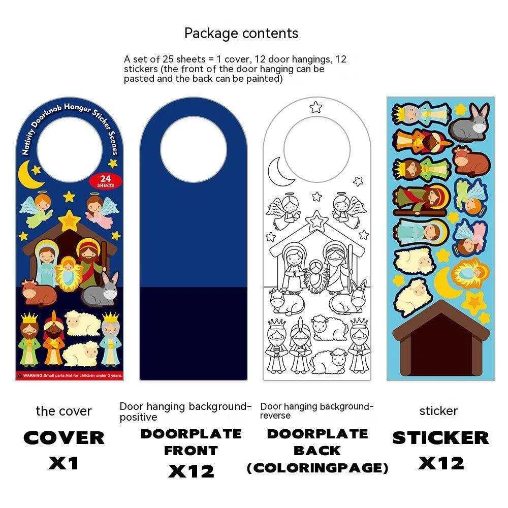 a set of three door hangers with a nativity scene on them