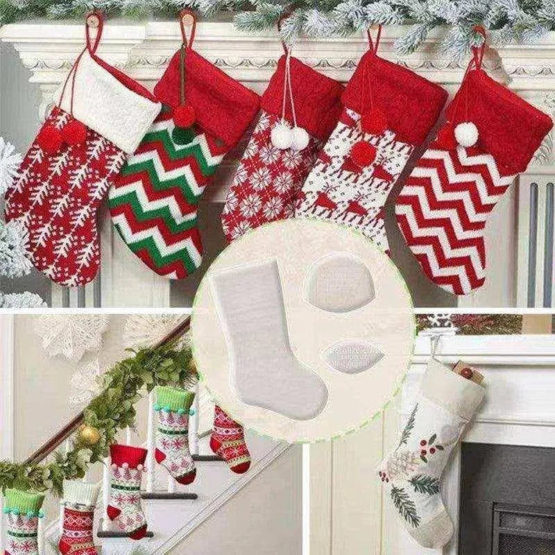 a collage of christmas stockings and stockings hanging from a mantel