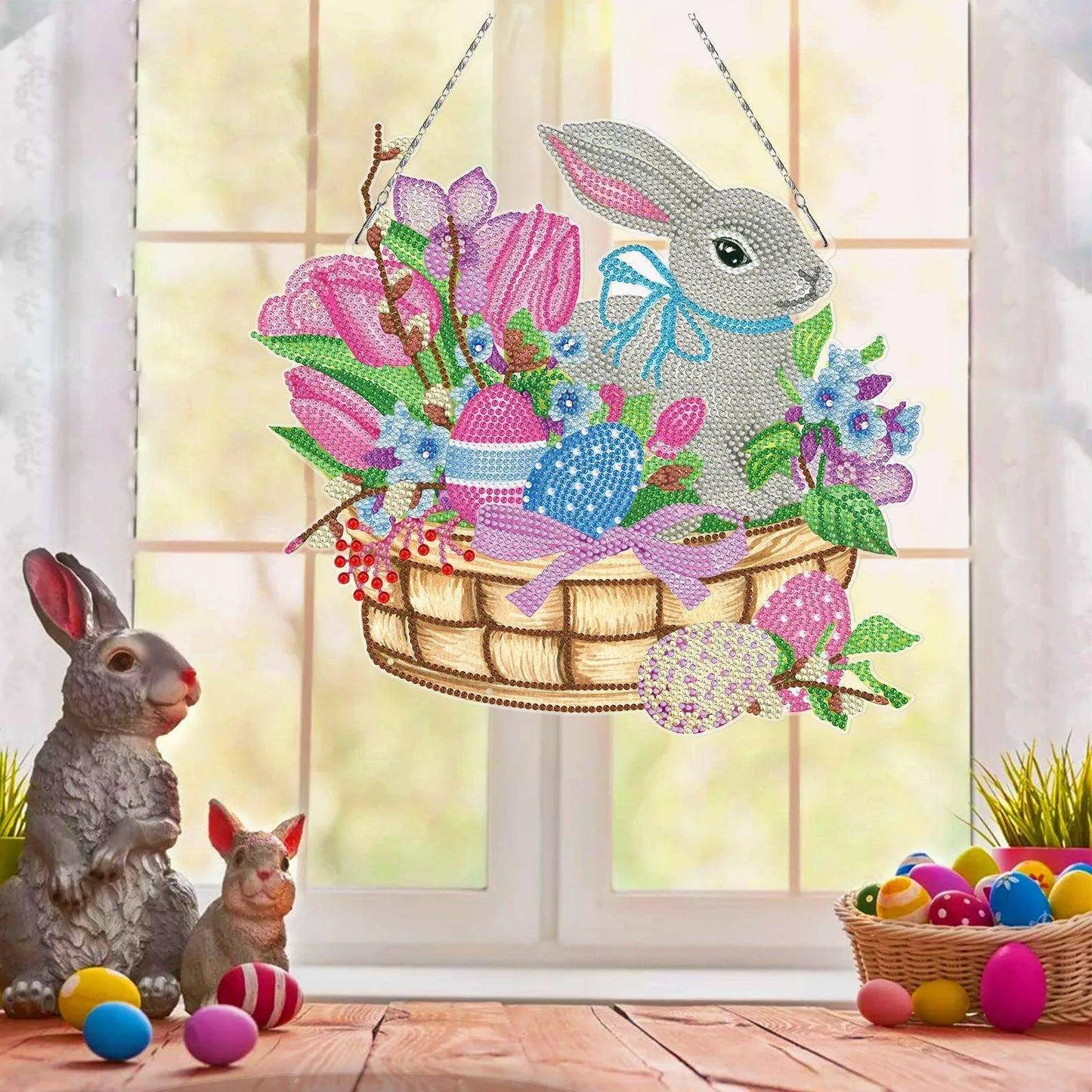 Handmade DIY Diamond Painting Easter Bunny Kit - PVC Material - Frameless - Multiple Sizes - Complete Drill Kit , 