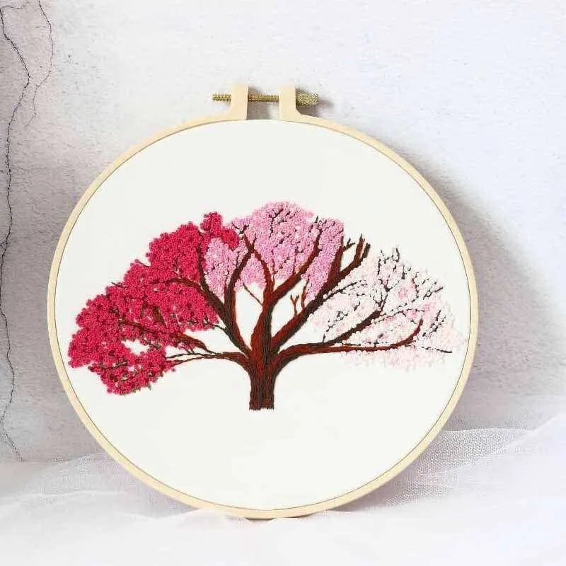 Handmade Embroidery Kit Pink Tree Pattern DIY Decor Diy Gift Idea