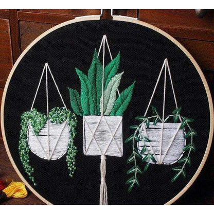 Hanging Basket Embroidery Pattern Plant Embroidery Black Decor