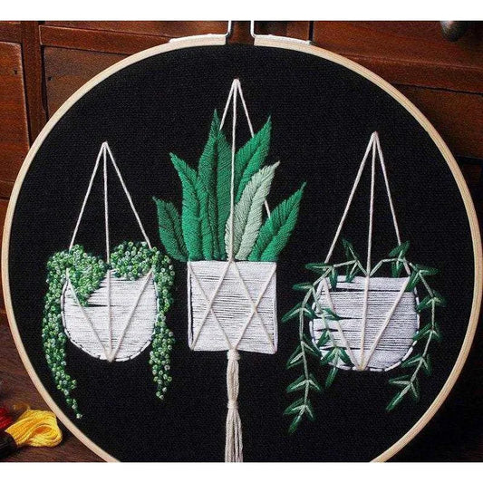 Hanging Basket Embroidery Pattern Plant Embroidery Black Decor