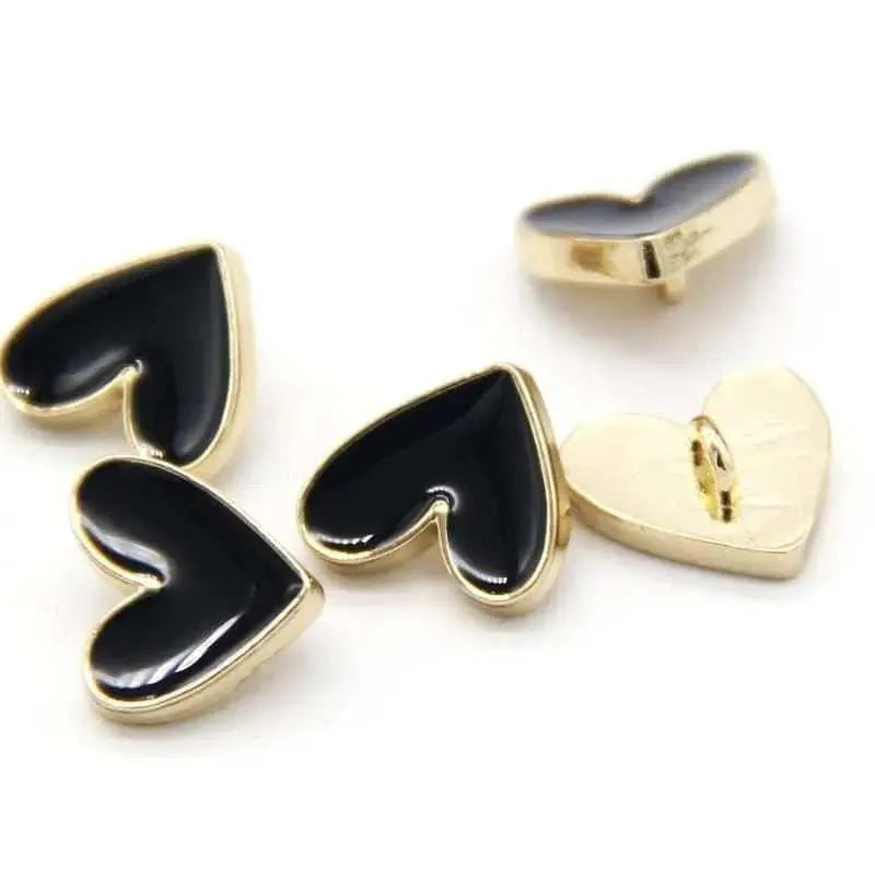 Black Heart Buttons White Metal Button Sewing Supplies DIY Coat Making Hat Accessories