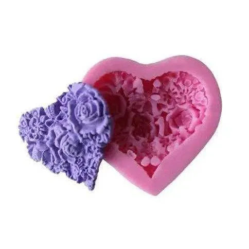 Heart-Shaped Flower Soap Mold Flexible Rose Flower Silicone Mold for Fondant Candy Mini Soap Lotion Bar Candle Chocolate & Cake Baking Tool