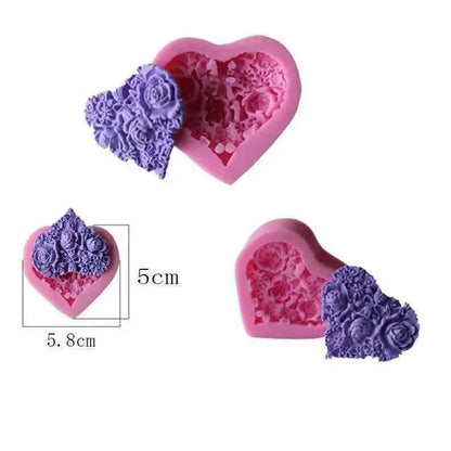 Heart-Shaped Flower Soap Mold Flexible Rose Flower Silicone Mold for Fondant Candy Mini Soap Lotion Bar Candle Chocolate & Cake Baking Tool