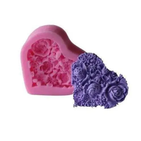 Heart-Shaped Flower Soap Mold Flexible Rose Flower Silicone Mold for Fondant Candy Mini Soap Lotion Bar Candle Chocolate & Cake Baking Tool